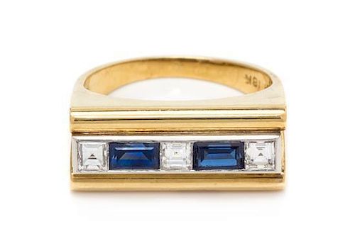 An 18 Karat Bicolor Gold, Sapphire and Diamond Ring, 4.10 dwts.