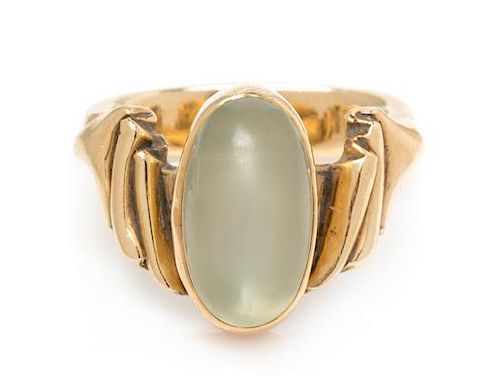 A 14 Karat Yellow Gold and Moonstone Ring, 5.20 dwts.