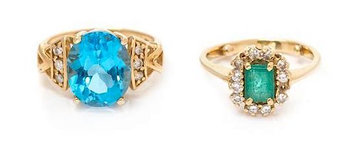 * A Collection of 14 Karat Yellow Gold, Diamond and Gemstone Rings, 5.40 dwts.