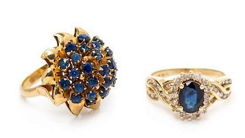 * A Collection of 14 Karat Yellow Gold and Sapphire Rings, 6.50 dwts.