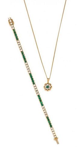* A Collection of Yellow Gold, Diamond and Emerald Jewelry, 9.30 dwts.