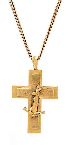 * An 18 Karat Yellow Gold Mariner's Cross Pendant/Necklace, 30.50 dwts.