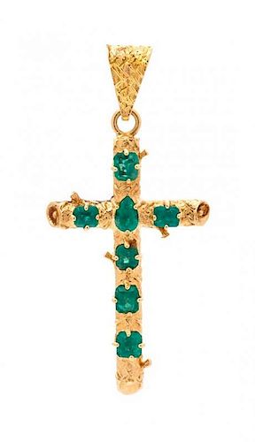 * A Yellow Gold and Emerald Cross Pendant, 3.90 dwts.