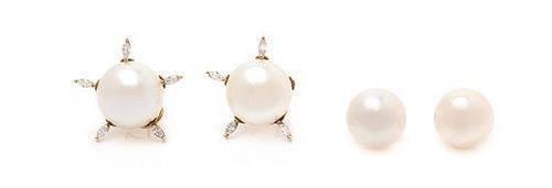 * A Collection of Yellow Gold and Cultured Pearl Earclips, 12.70 dwts.