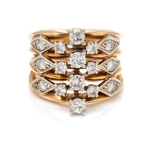 * A Bicolor Gold and Diamond Ring, 5.60 dwts.
