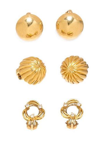 * A Collection of Yellow Gold Earclips, 16.40 dwts.