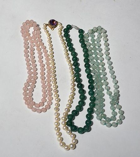 Assorted Jade, Pearl & Rose Quartz Necklaces