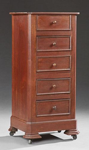 Louis Philippe Carved Oak Nightstand, 19th c., the rectangular canted corner top over a frieze drawer above a faux two drawer