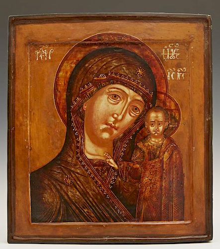 Russian Icon of the Virgin of Kazan, late 17th c., Kostroma School, with a gilt silver and enamel oklad, 1908-1917, Moscow, f