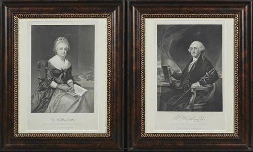 After Alonzo Chappel (1828-1887), "George Washington" and "Martha Washington," 19th c., pair of portrait engravings by Johnso