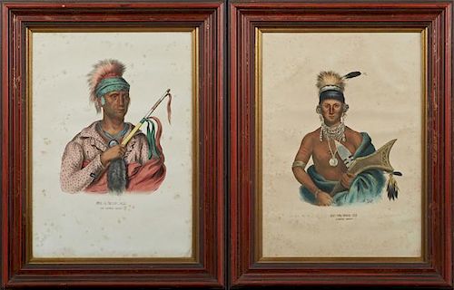 McKenney & Hall Prints, "Ap-Pa-Noo-Se, Saukie Chief" and "Ne-O-Mon-Ne, An Ioway Chief,"19th c., from "The Indian Tribes of No