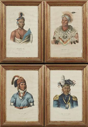McKenney & Hall, "Wa-Pel-La," Wa-Baun-See," "Key-Shes-Wa," and "Le-Da-Gie," 19th c., four colored small folio Indian chief pr
