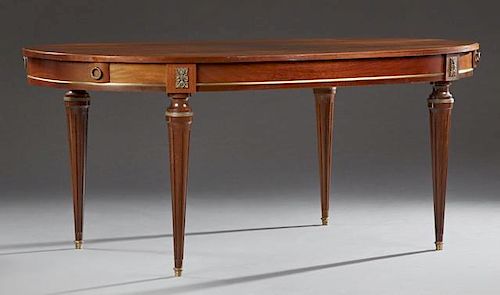French Louis XVI Style Carved Mahogany Ormolu Mounted Dining Table, 20th c