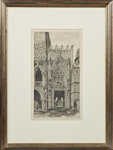 John Taylor Arms (1887-1953, American), "Facade of Venetian Building," 1930, etching, edition 100, so pencil marked lower lef