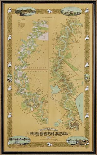 Adrien Persac, "Plantations of the Mississippi River," 20th c., after his 1858 original, presented in a gilt and ebonized woo