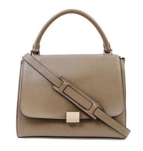 A Celine Taupe Leather and Suede Medium Trapeze Handbag, 12" x 10" x 7"; Strap drop: 15".