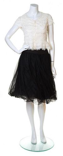 An Akris Cream and Black Skirt Ensemble, Top size 6; Skirt size 4.