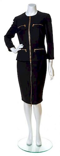 An Alexander McQueen Black Zipper Jacket and Skirt Ensemble, Both size 44.