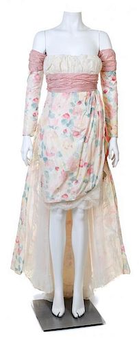 A Bernard Perris Silk Floral Strapless Dress Ensemble, Size 40.