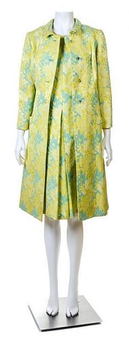 A Blum's-Vogue Yellow Floral Dress and Coat Ensemble, No size.