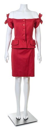 A Christian Dior Red Skirt Suit, Size 10.