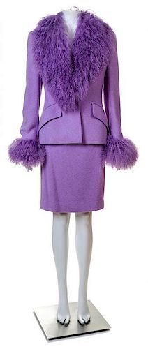 An Escada Lavender Wool Jacket and Skirt Ensemble, Both Size 38.