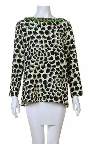 An Etro Green and Black Silk Print Blouse, Size 44.