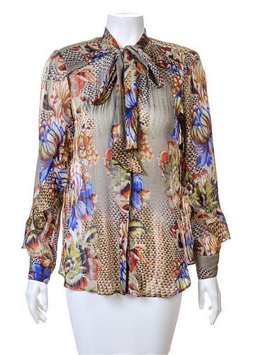 An Etro Multicolor Silk Sheer Blouse, Size 46.