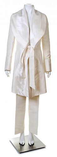 A Salvatore Ferragamo Cream Coat and Pant Ensemble, Jacket size 40; Pant no size.