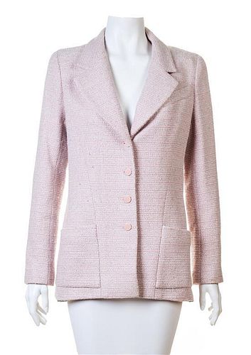 A Chanel Pink and White Tweed Jacket, Size 42.