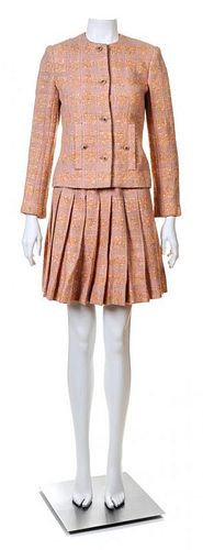 A Chanel Creations Dusty Rose Wool Skirt Ensemble, Size 4.