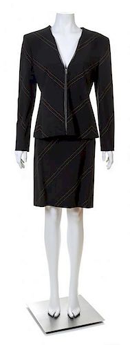 A Gianni Versace Couture Black Wool Jacket and Skirt Ensemble, Size 44.