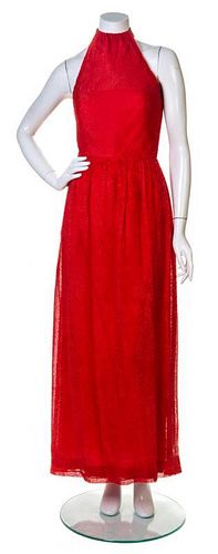 A Givenchy Red Silk Halter Gown No size.