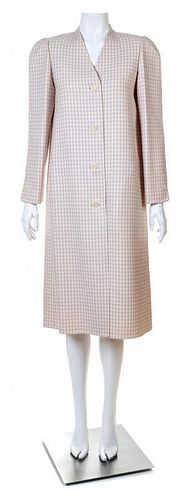 A Halston Lavender and Cream Wool Check Coat, Size 8.