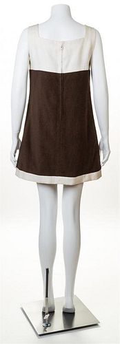A Jean Patou White Linen and Brown Terry Cloth Mod Mini Jumper, Size 44.