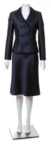 An Oleg Cassini Navy Silk Skirt Suit,