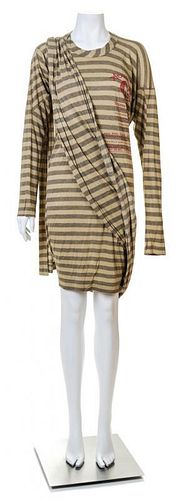 A Vivienne Westwood Khaki Striped Toga Dress, Size Medium.