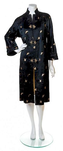 A Black Silk Embroidered Coat, No size.