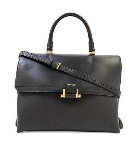 A Lanvin Black Leather Crossbody Bag, 12.5" x 8.5" x 4"; Handle drop: 4.5"; Shoulder drop: 21.5"- 16.75".