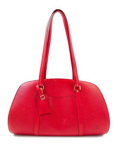 A Louis Vuitton Red Saffiano Shoulder Bag, 17.5" x 11" 7.5"; Strap drop: 12".