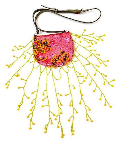 A Valentino Pink Sequin Hand Embroidered Shoulder Bag, 7" x 5.5" x .5"; Strap drop: 17.5".