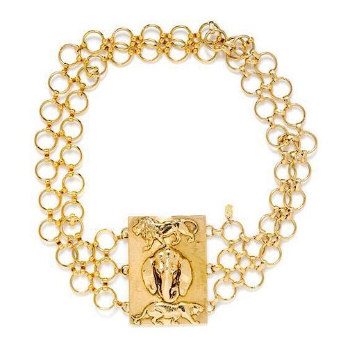 A Christian Dior Goldtone Animal Motif Belt, 29"; Buckle: 2.75" x 3.75"