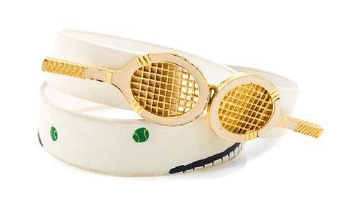 A White Leather Hand Painted Tennis Belt,