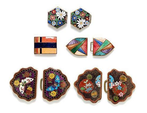 A Group of Four Cloisonne and Enamel Belt Buckles,