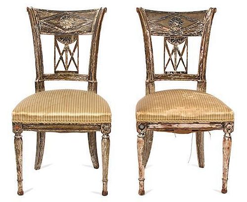A Pair of Italian Directoir Style Painted Side Chairs Height 36 inches.