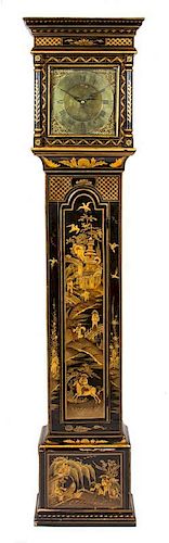 A George II Black-Japanned and Parcel-Gilt Longcase Clock Height 77 inches.