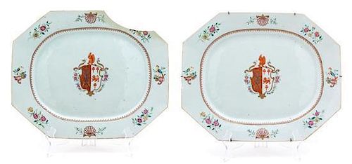 A Pair of Chinese Export Famille Rose Porcelain Platters Length 15 1/2 inches.