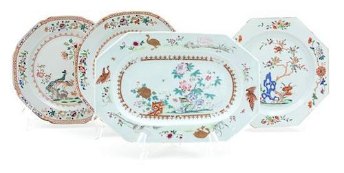 A Group of Seven Chinese Export Famille Rose Porcelain Articles Length of platter 11 1/4 inches.