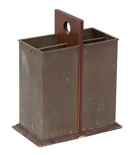An Art Deco Mahogany and Copper Umbrella Stand. Height 20 1/2 inches.