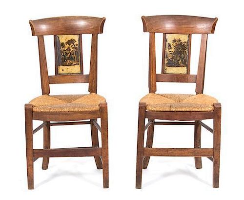 A Pair of Italian Directoire Style Painted Side Chairs Height 34 inches.